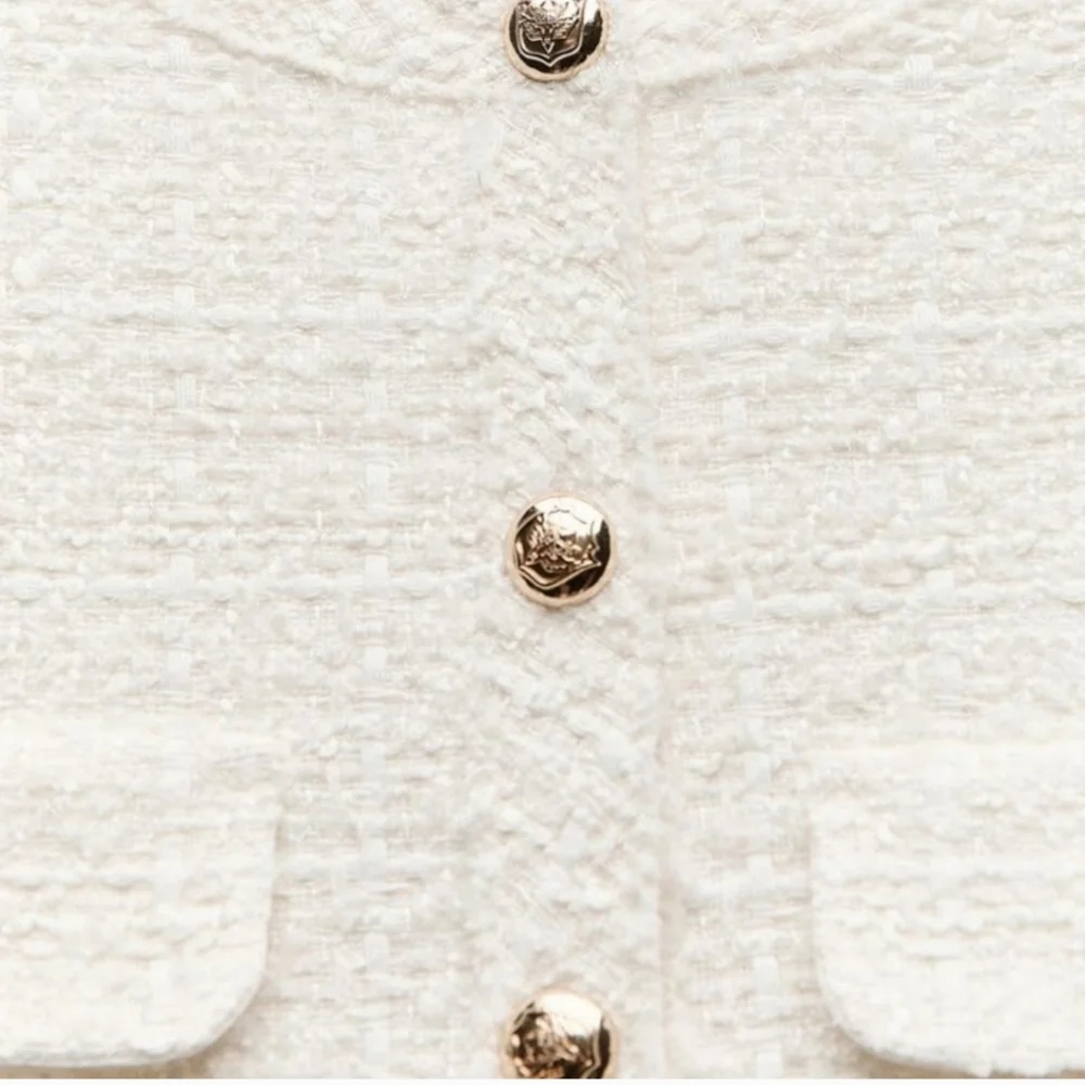 ZARA TEXTURED TWEED MINI DRESS ECRU - Picture 12 of 16